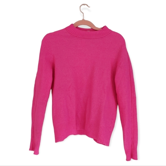 ATHLETA Crew Neck Pullover Hot Pink Extra Fine Merino Wool Soft Sweater - Picture 4 of 7